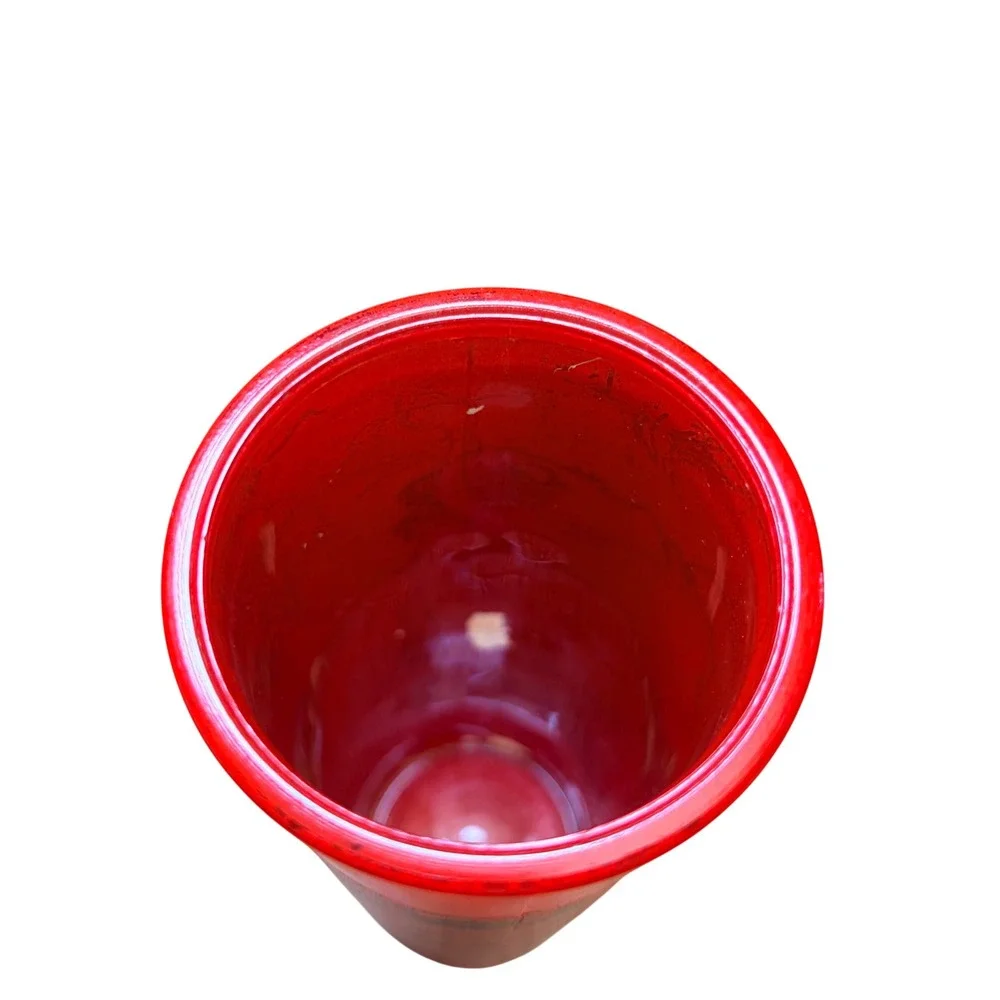 Vintage Christmas Jingle Bells Mouse Red Glass Cylinder Vase Mid Century Retro